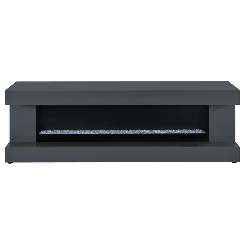 Pemberly Row TV Stand Fireplace with Bluetooth Speaker in Gray High Gloss