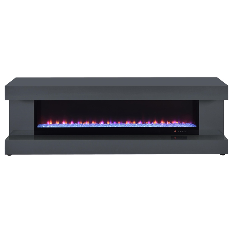 Pemberly Row TV Stand Fireplace with Bluetooth Speaker in Gray High Gloss