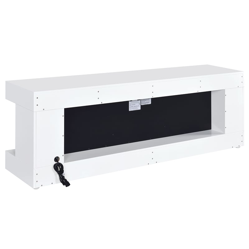 Pemberly Row TV Stand Fireplace with Bluetooth Speaker in White High Gloss