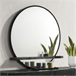 Pemberly Row Round Dresser Wall Mirror with Jewelry Tray in Black