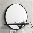 Pemberly Row Round Vanity Wall Mirror with Jewelry Tray Shelf in Black