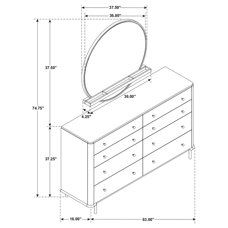 Pemberly Row 8-Drawer Dresser with Mirror and Jewelry Tray in Black