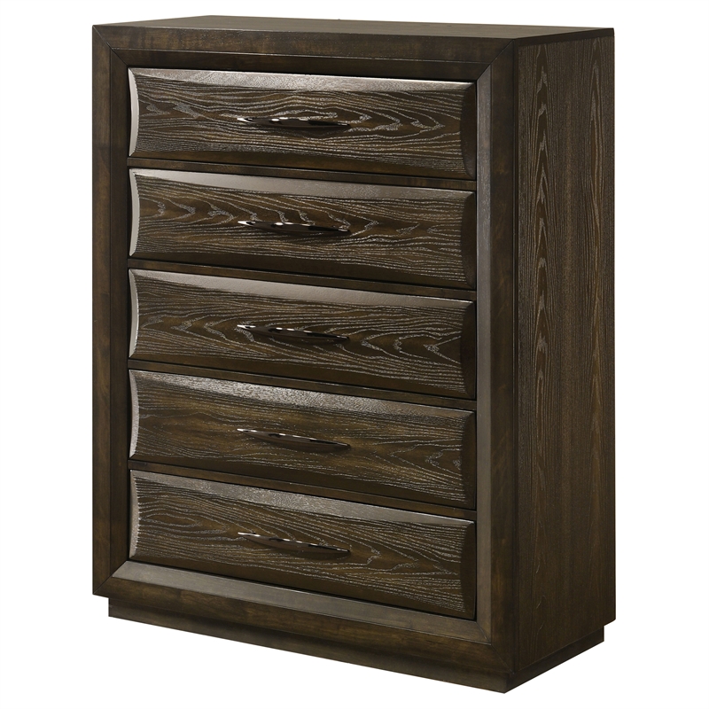Pemberly Row 5-Drawer Transitional Wood Chest of Drawers in Dark Oak