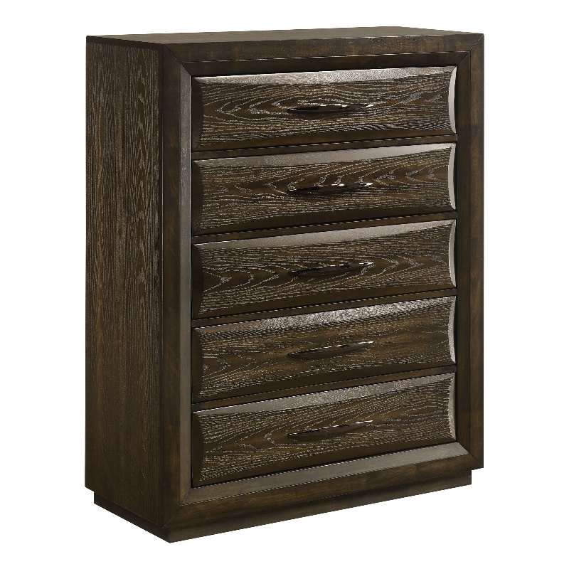 Pemberly Row 5-Drawer Transitional Wood Chest of Drawers in Dark Oak