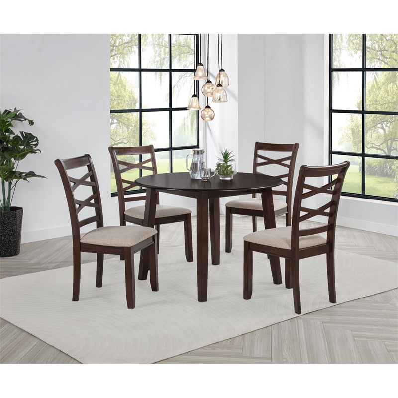 Pemberly Row 5-Piece Round Wood Dining Table Set in Dark Brown/Light Tan