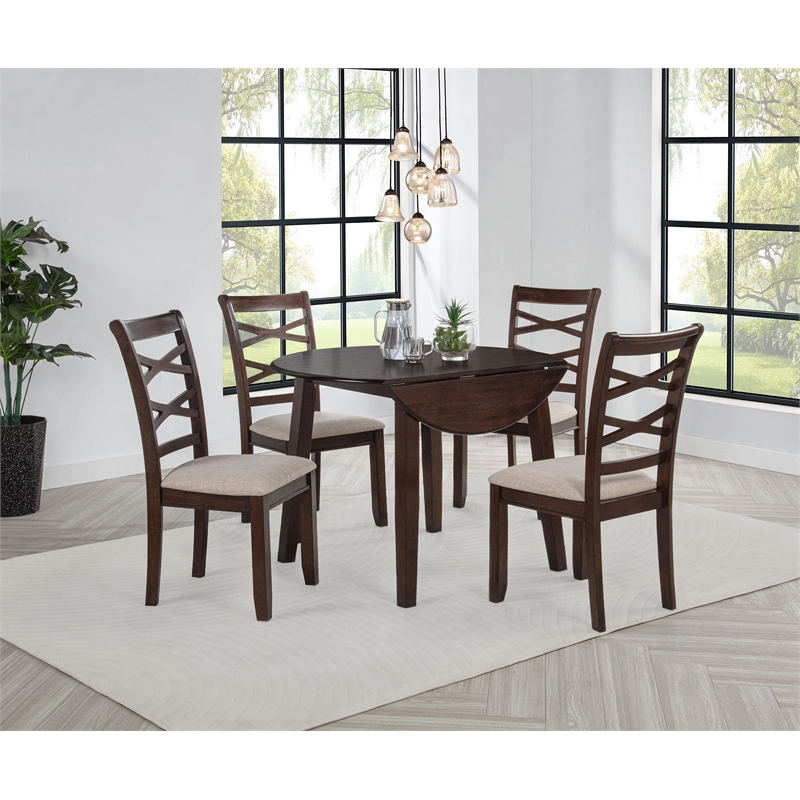 Pemberly Row 5-Piece Round Wood Dining Table Set in Dark Brown/Light Tan