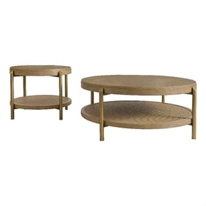 Pemberly Row 2-Piece Round Wood Coffee and End Table Set in Sand Wash