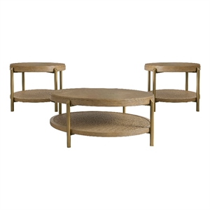 Pemberly Row 3-Piece Round Wood Coffee and End Table Set in Sand Wash