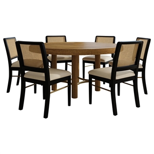 Pemberly Row 7-Piece Coastal Wood Dining Table Set in Sand Wash Brown/Black