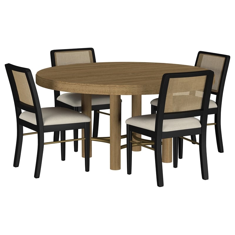 Pemberly Row 5-Piece Coastal Wood Dining Table Set in Sand Wash Brown/Black