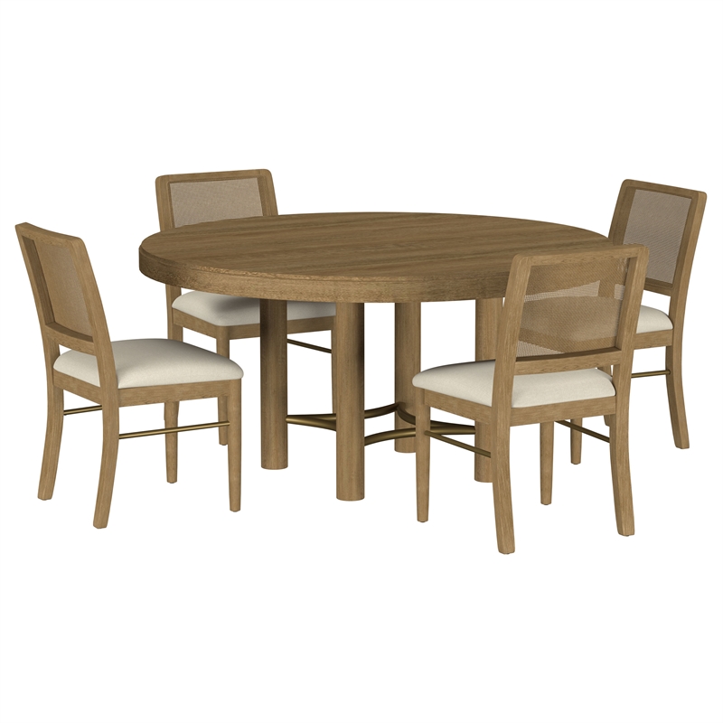 Pemberly Row 5-Piece Coastal Wood Dining Table Set in Sand Wash Brown/Cream