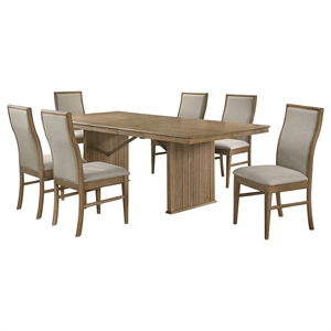 Pemberly Row 7-Piece Extension Dining Set in Distressed Light Brown