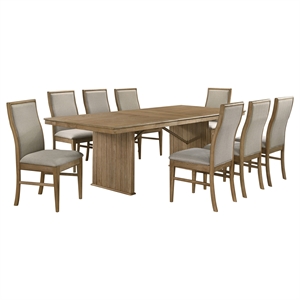 Pemberly Row 9-Piece Extension Dining Set in Distressed Light Brown