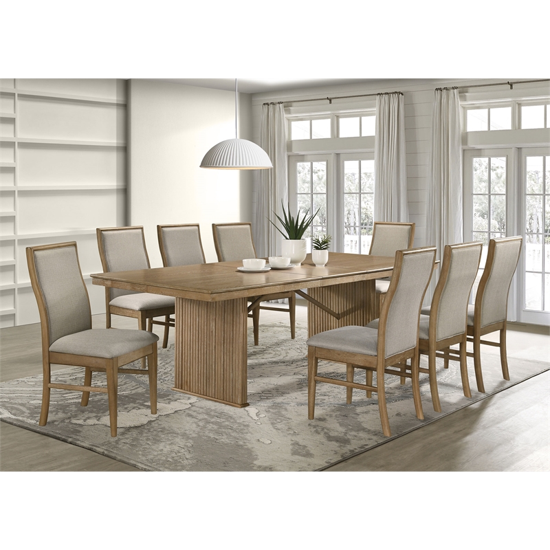 Pemberly Row 9-Piece Extension Dining Set in Distressed Light Brown