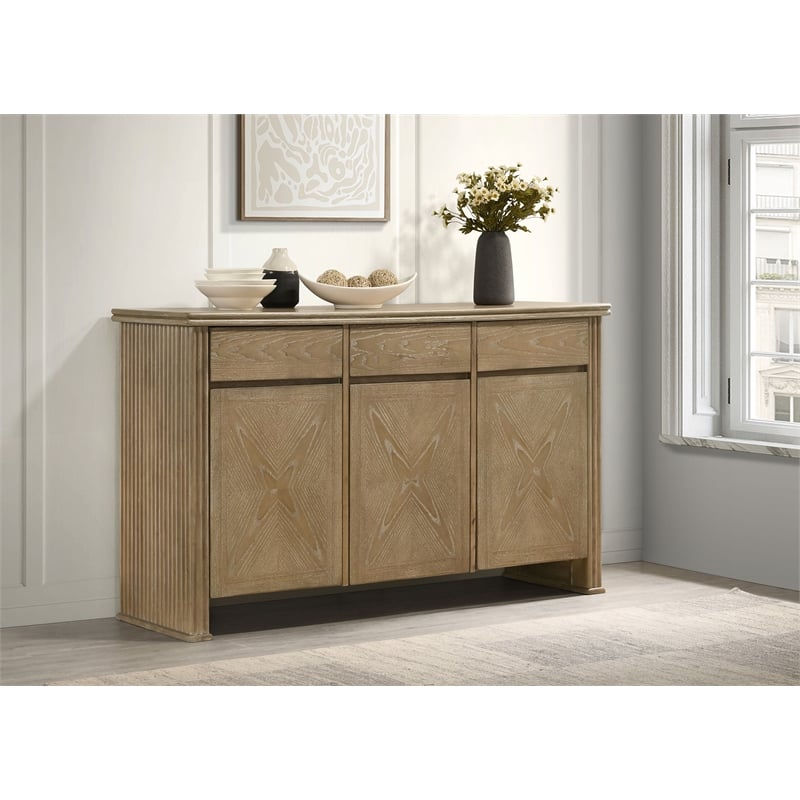 Pemberly Row 3-Door 59-Inch Sideboard Server in Distressed Light Brown