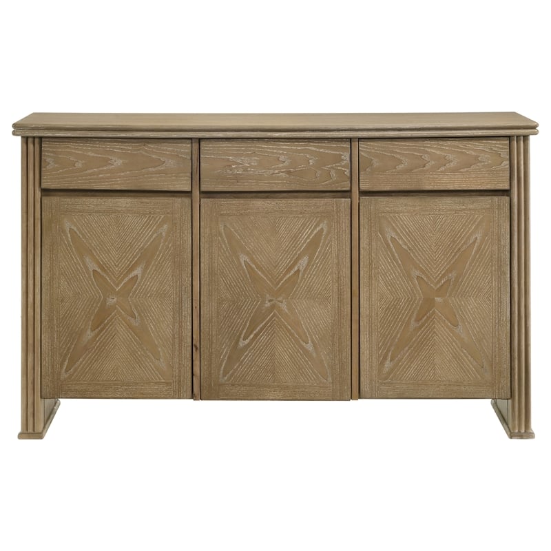 Pemberly Row 3-Door 59-Inch Sideboard Server in Distressed Light Brown