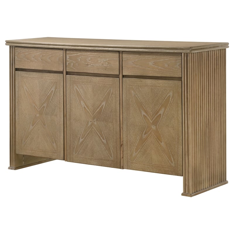 Pemberly Row 3-Door 59-Inch Sideboard Server in Distressed Light Brown