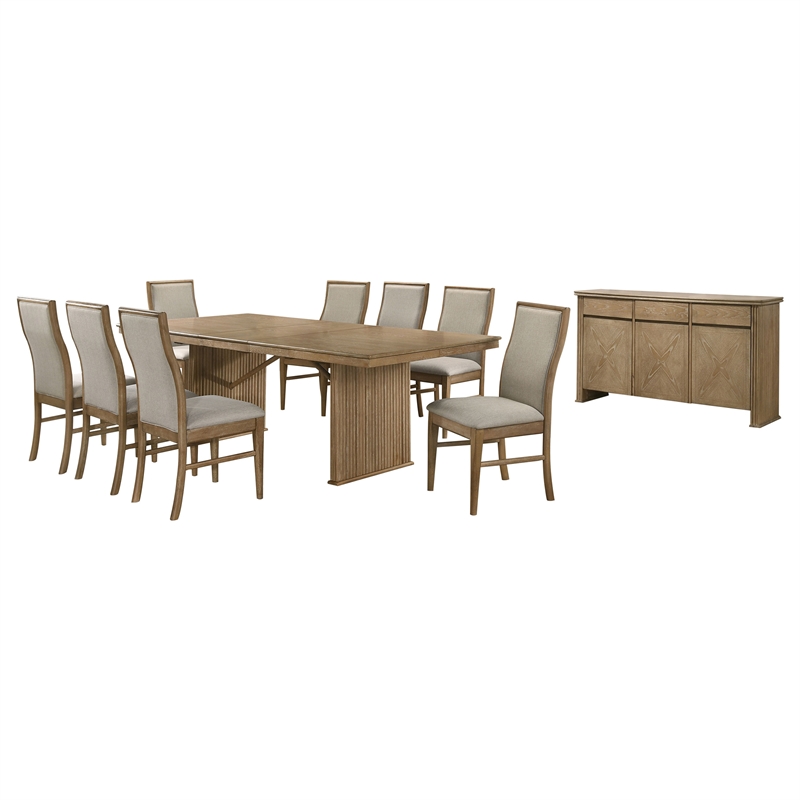 Pemberly Row 10-Piece Extension Dining Set in Distressed Light Brown