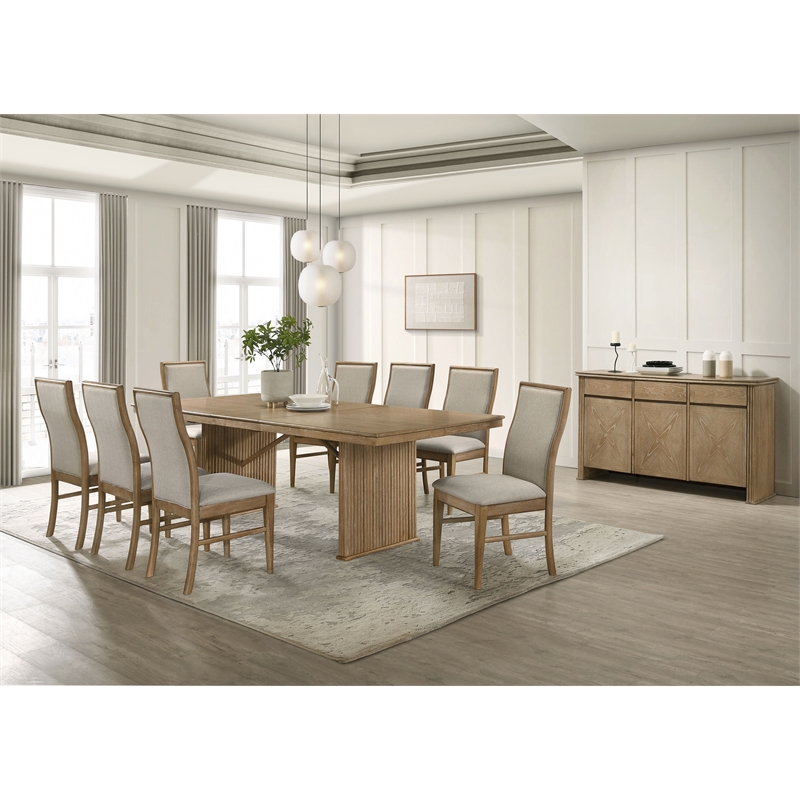 Pemberly Row 10-Piece Extension Dining Set in Distressed Light Brown