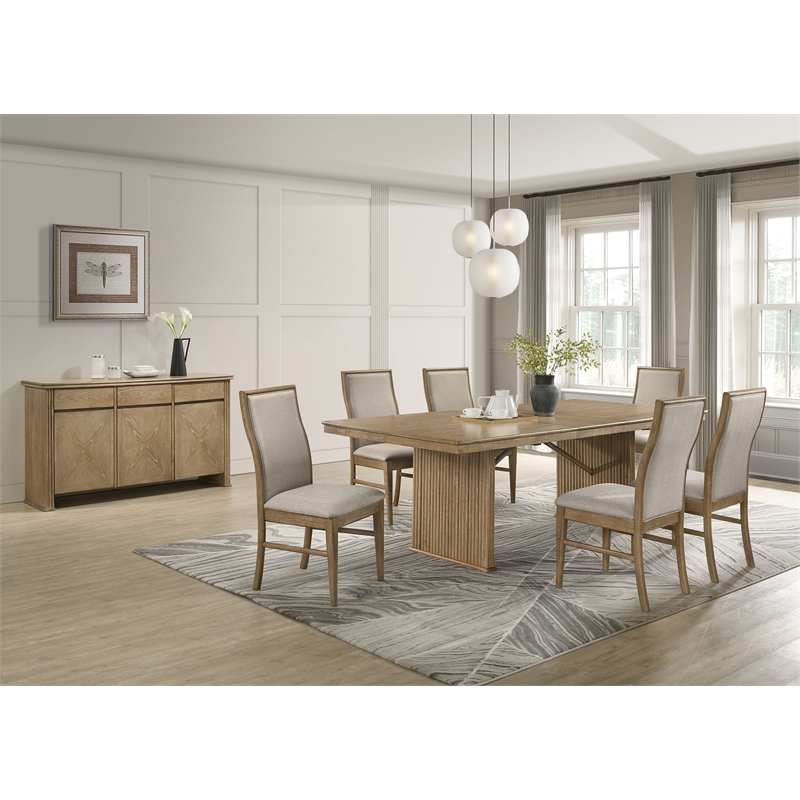 Pemberly Row 8-Piece Extension Dining Set in Distressed Light Brown