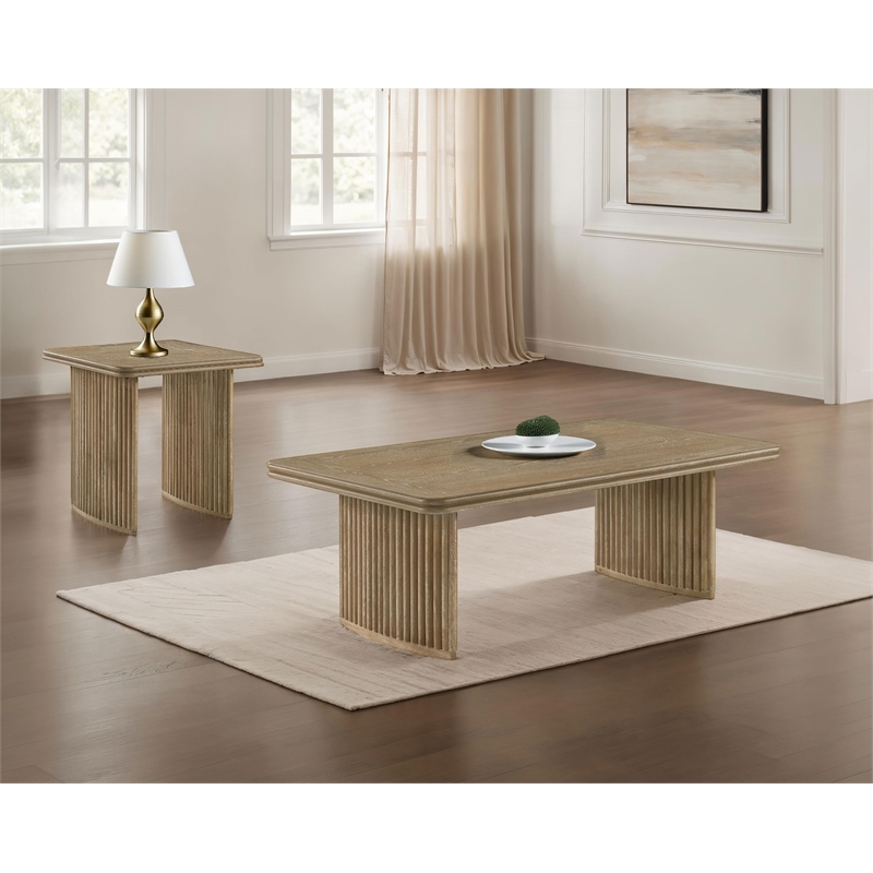 Pemberly Row 2-Piece Wood Coffee Table Set in Distressed Light Brown