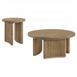 Pemberly Row 2-piece Round Wood Coffee Table Set in Distressed Light Brown