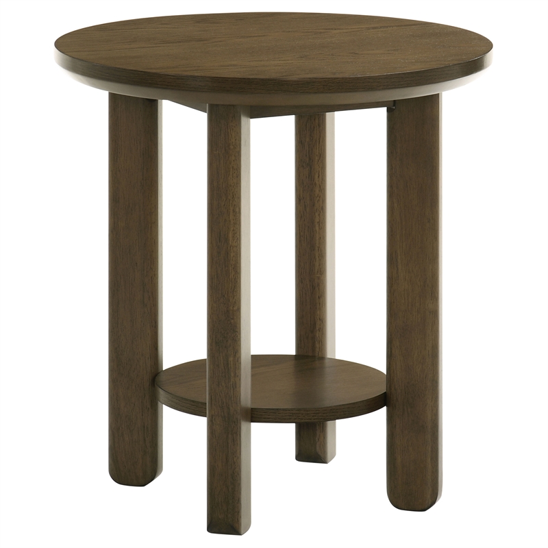 Pemberly Row 3-piece Round Transitional Wood Coffee Table Set in Brown