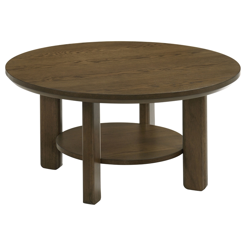 Pemberly Row 3-piece Round Transitional Wood Coffee Table Set in Brown