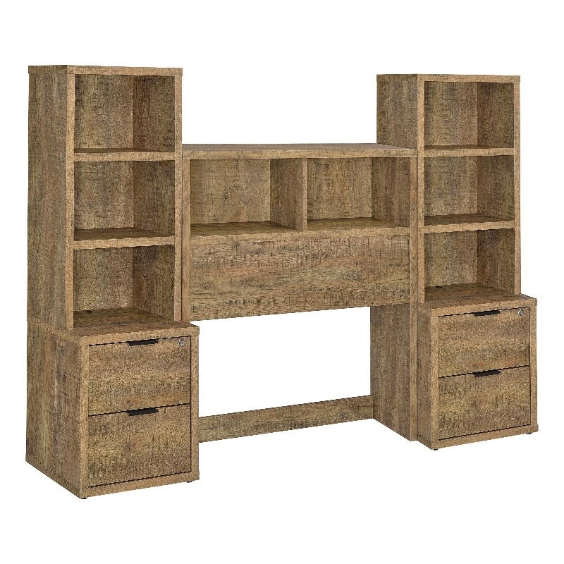Pemberly Row 3-Piece Wood Twin Bedroom Set Bookcase Headboard in Brown