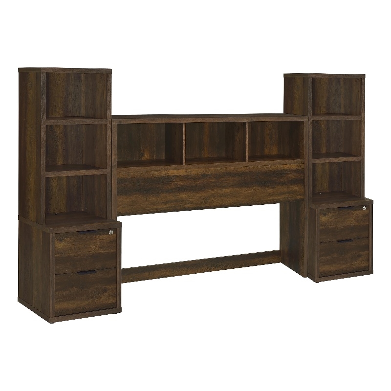 Pemberly Row 3-Piece Wood Queen Bedroom Set Bookcase Headboard in Dark Pine