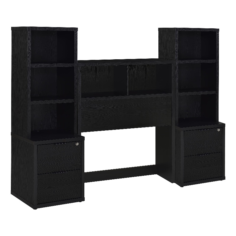 Pemberly Row 3-Piece Wood Twin Bedroom Set Bookcase Headboard in Black
