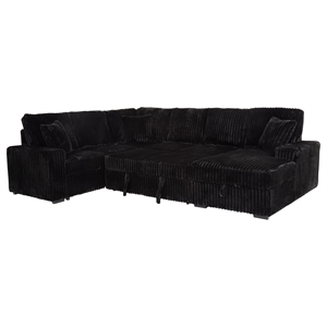 Pemberly Row Fabric Sleeper Sectional Sofa Storage Chaise in Black