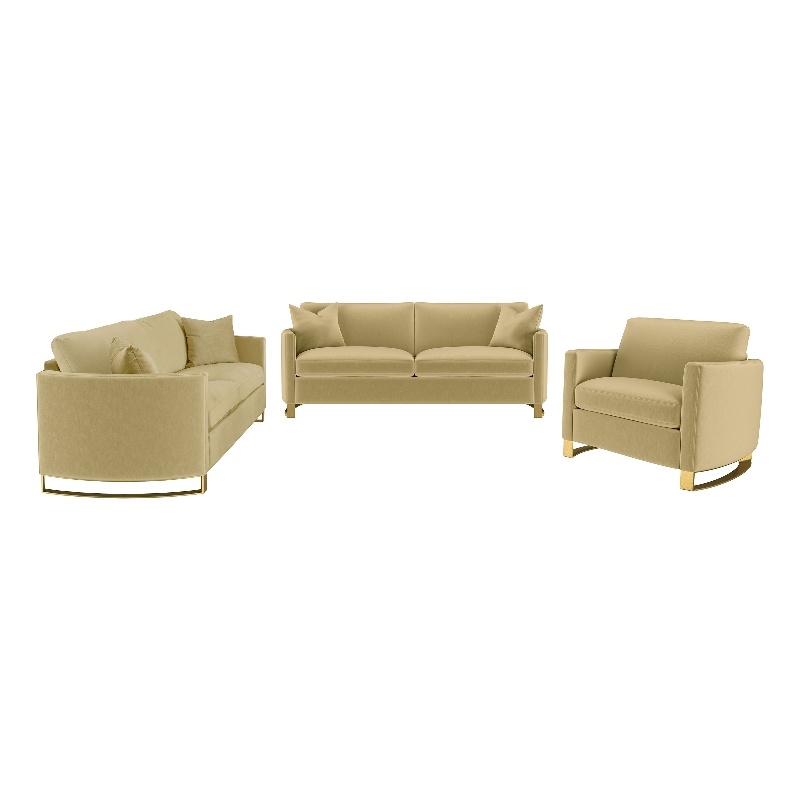 Pemberly Row 3-Piece Velvet Sofa with Loveseat and Chair in Camel