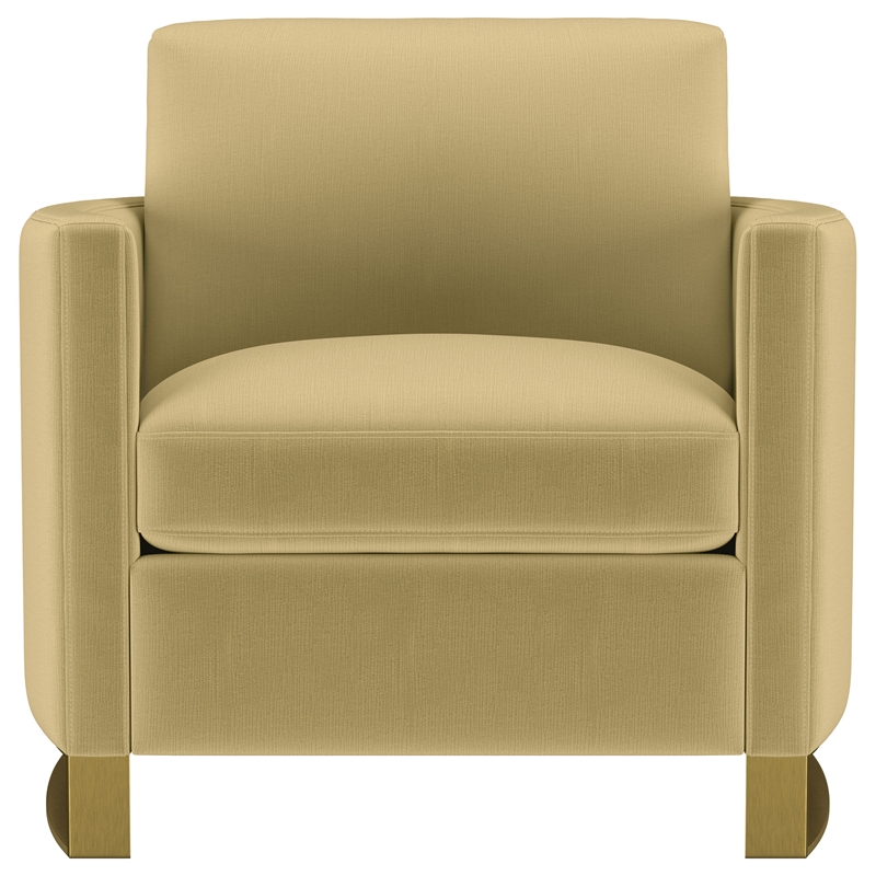 Pemberly Row Velvet Upholstered Curved Track Arm Accent Chair in Camel