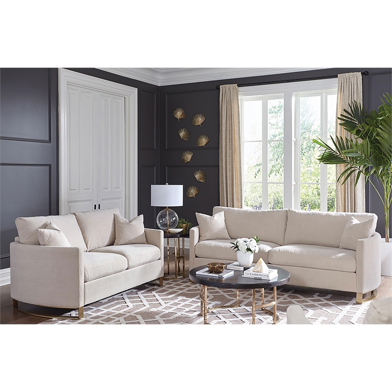 Pemberly Row 2-piece Upholstered Arched Arm Sofa and Loveseat Set in Beige