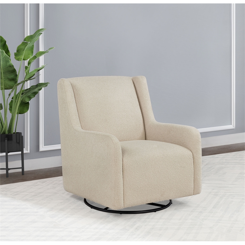 Pemberly Row Boucle Upholstered Swivel Glider Chair in Sandy Beige
