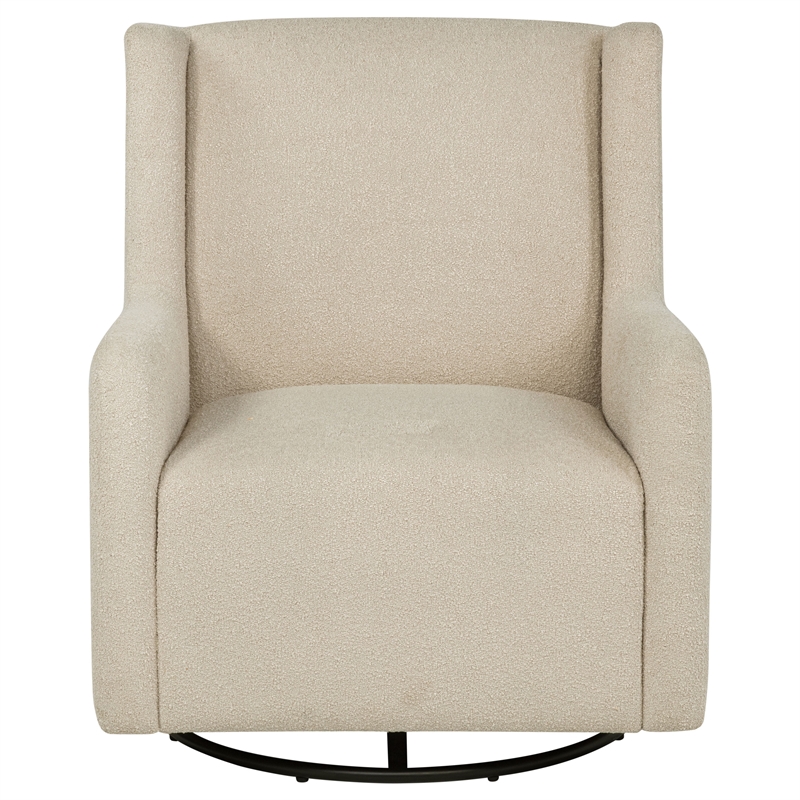 Pemberly Row Boucle Upholstered Swivel Glider Chair in Sandy Beige