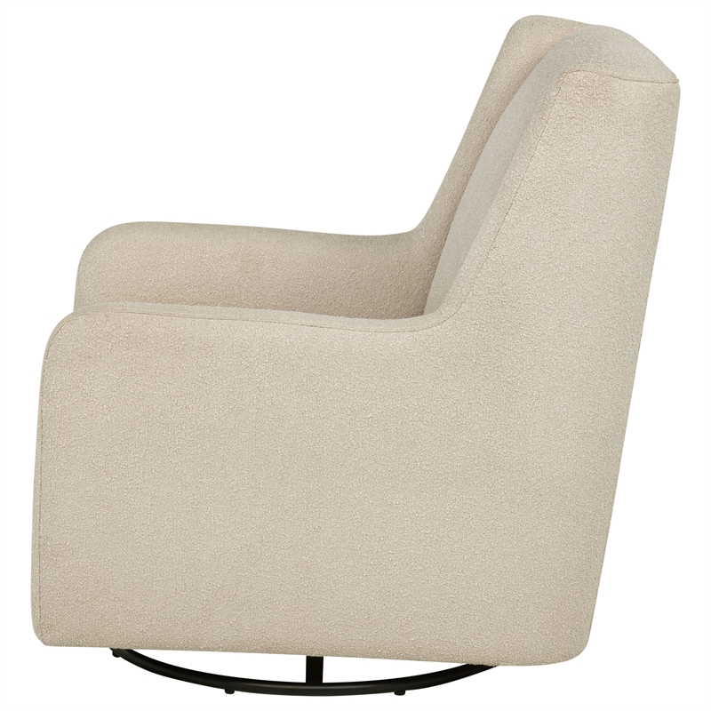 Pemberly Row Boucle Upholstered Swivel Glider Chair in Sandy Beige