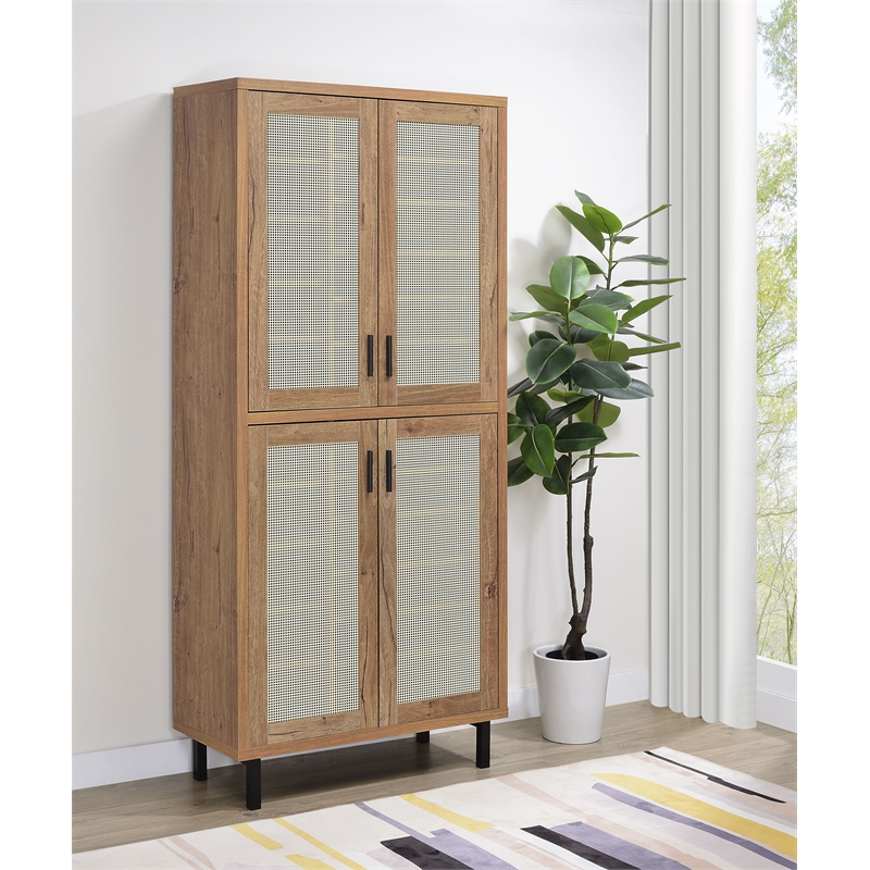 Pemberly Row 80-inch 4-door Tall Shoe Storage Cabinet in Natural Oak