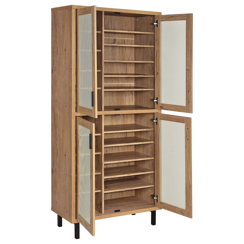 Pemberly Row 80-inch 4-door Tall Shoe Storage Cabinet in Natural Oak
