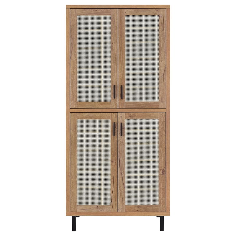 Pemberly Row 80-inch 4-door Tall Shoe Storage Cabinet in Natural Oak