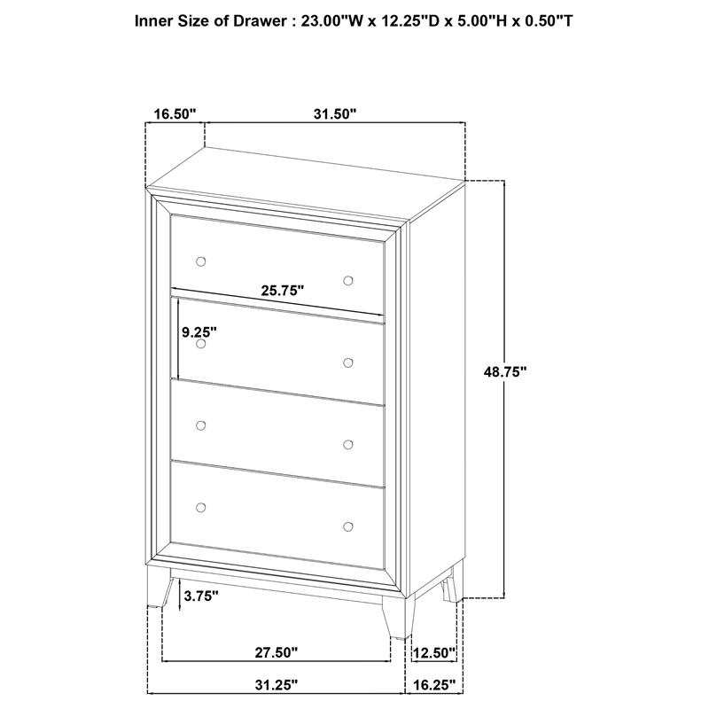 Pemberly Row 4-drawer Chest of Drawers with Gold Knobs in Walnut