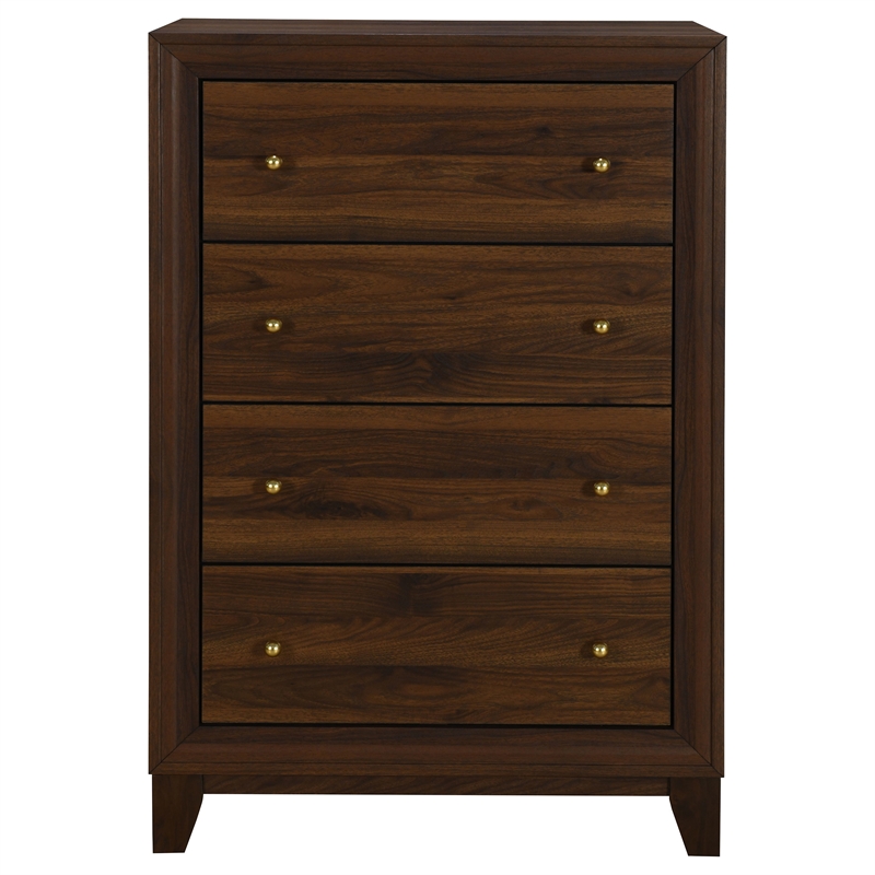Pemberly Row 4-drawer Chest of Drawers with Gold Knobs in Walnut