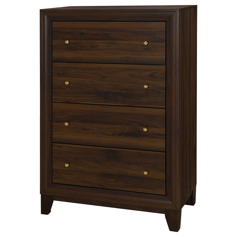 Pemberly Row 4-drawer Chest of Drawers with Gold Knobs in Walnut