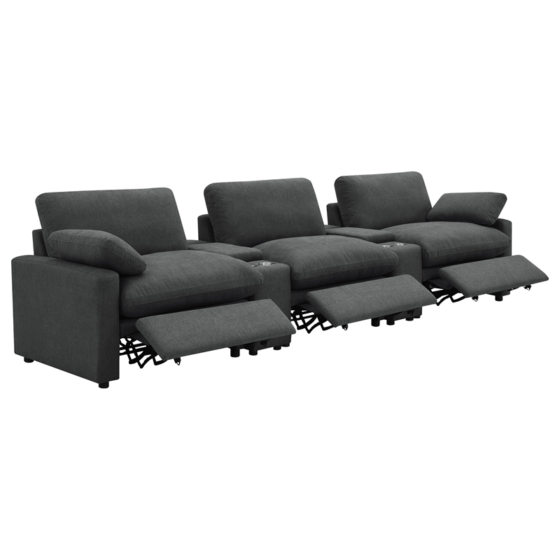 Pemberly Row 5-piece Power Reclining Home Theater Seating in Dark Gray