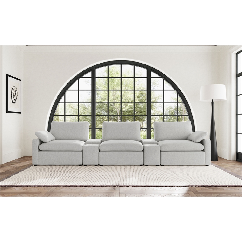 Pemberly Row 5-piece Fabric Power Reclining Home Theater Seating in Gray