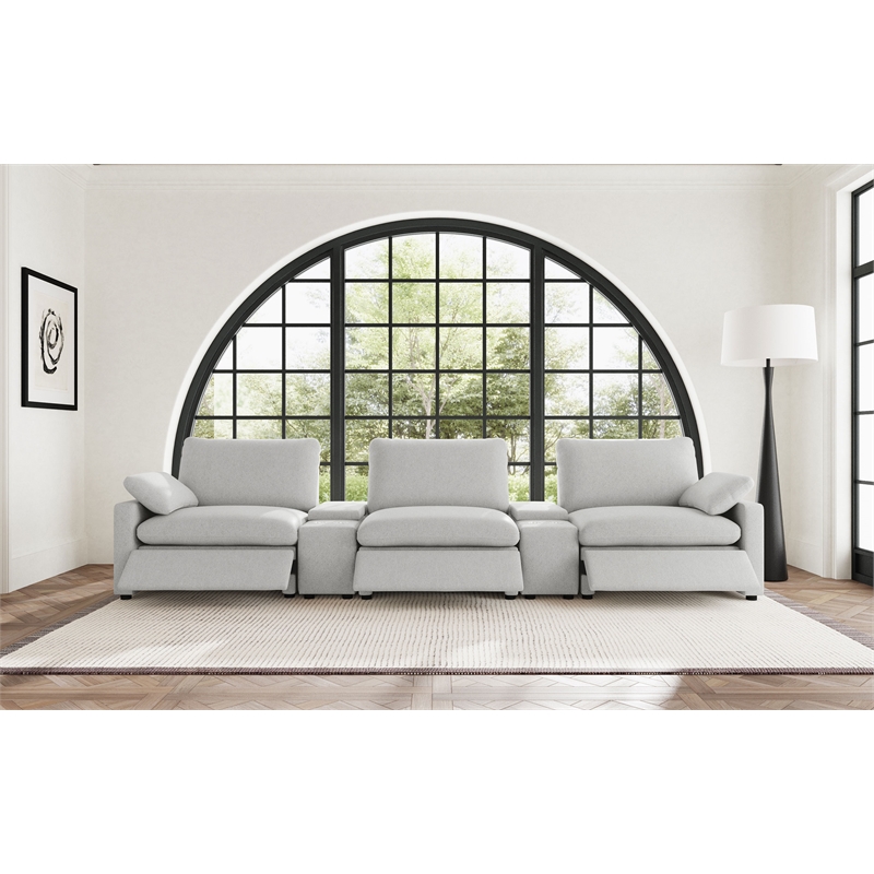 Pemberly Row 5-piece Fabric Power Reclining Home Theater Seating in Gray