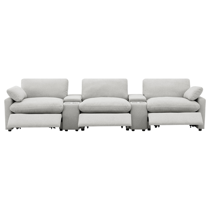 Pemberly Row 5-piece Fabric Power Reclining Home Theater Seating in Gray