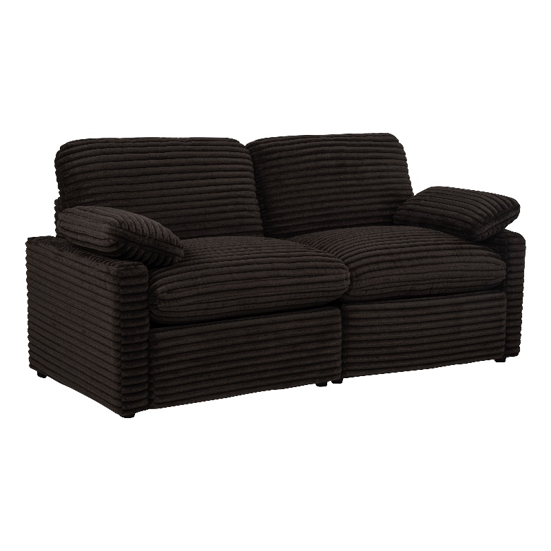 Pemberly Row Modular Upholstery Fabric Corduroy Power Loveseat in Brown