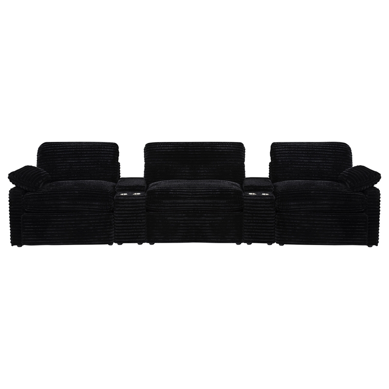 Pemberly Row 5-Piece Fabric Power Reclining Home Theater Seating in Black